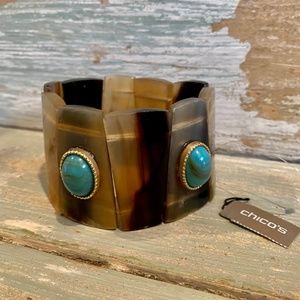 BIG BOLD FAUX TORTOISE  &TURQUOISE  STRETCH BRACELET LARGE NEW NWT CHICOS